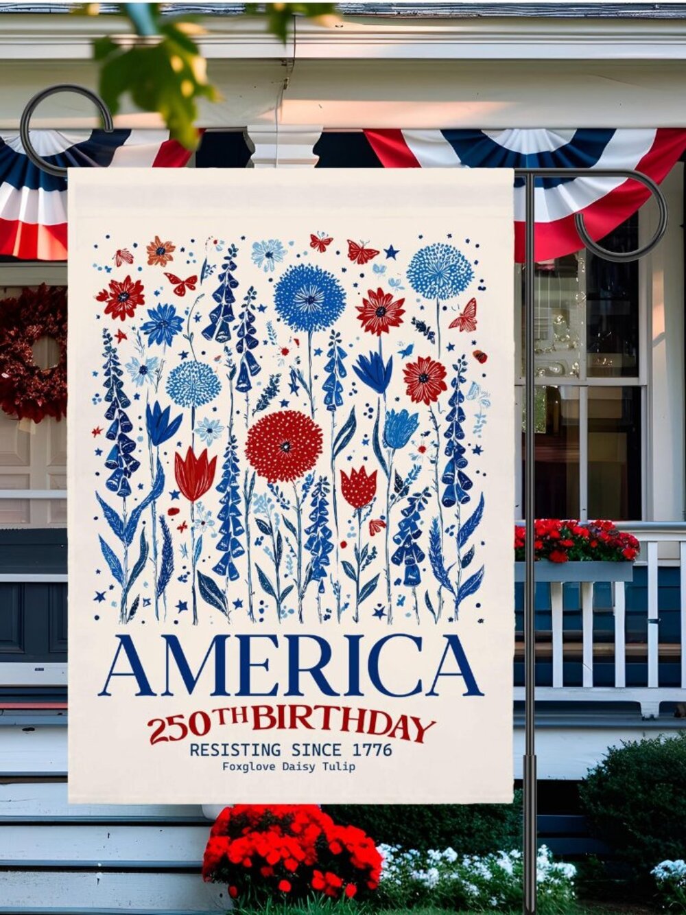 America 250th Birthday Patriotic USA Garden Flag